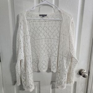 Jessica London open knit white cardigan y2k beachy feminine woman size 22
